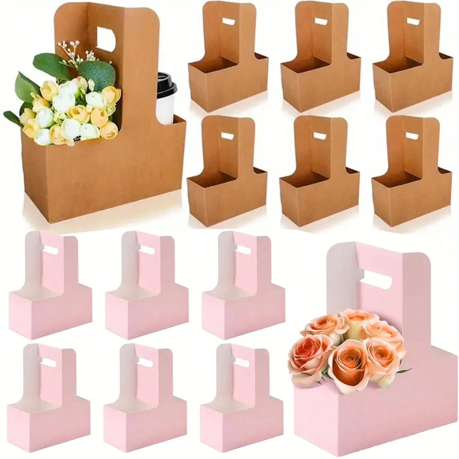 Flower Wrap Kraft - Kraftpapier Blumenstrauß Geschenktüten Papiermaterial, Griff Getränketräger