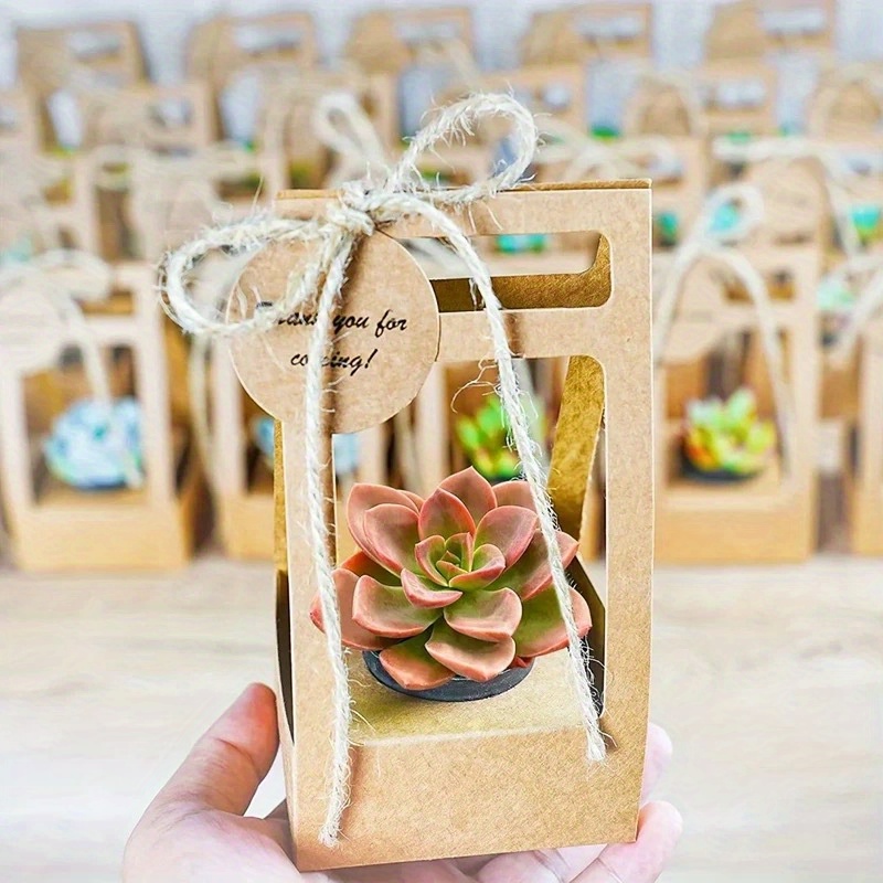 Flower Wrap Kraft - 10er-Set Sukkulenten-Geschenktüten mit Blanko-Etiketten und Schnüren,