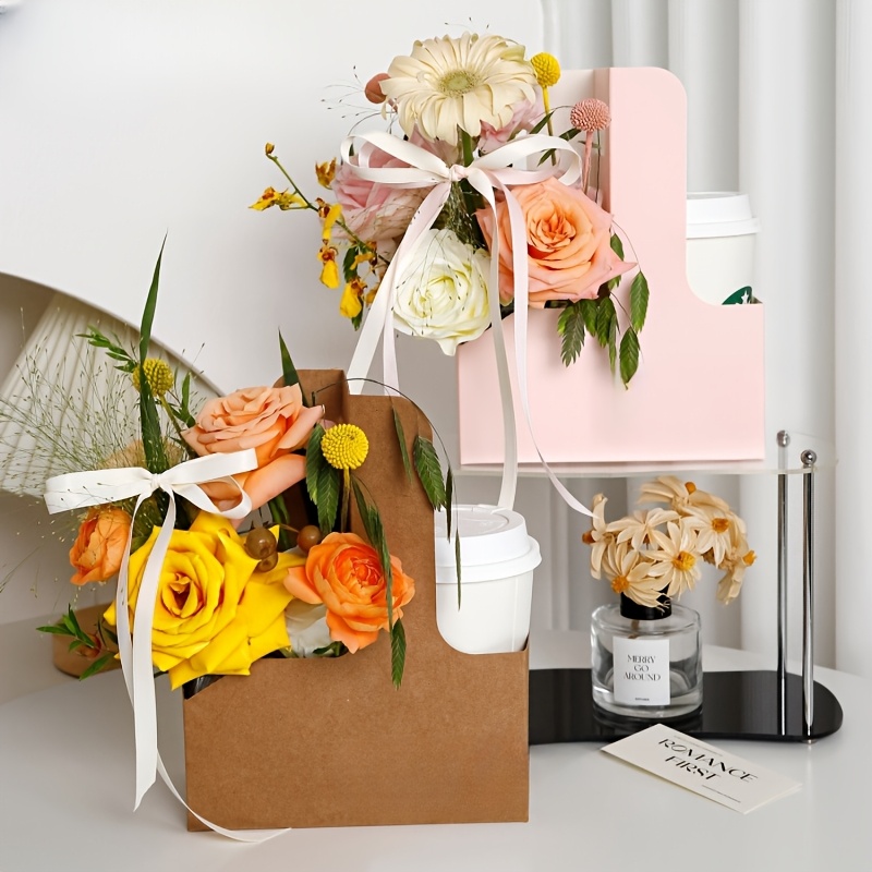 Flower Wrap Kraft - 12 Stück rosa Kraftpapier-Geschenktüten mit Griffen