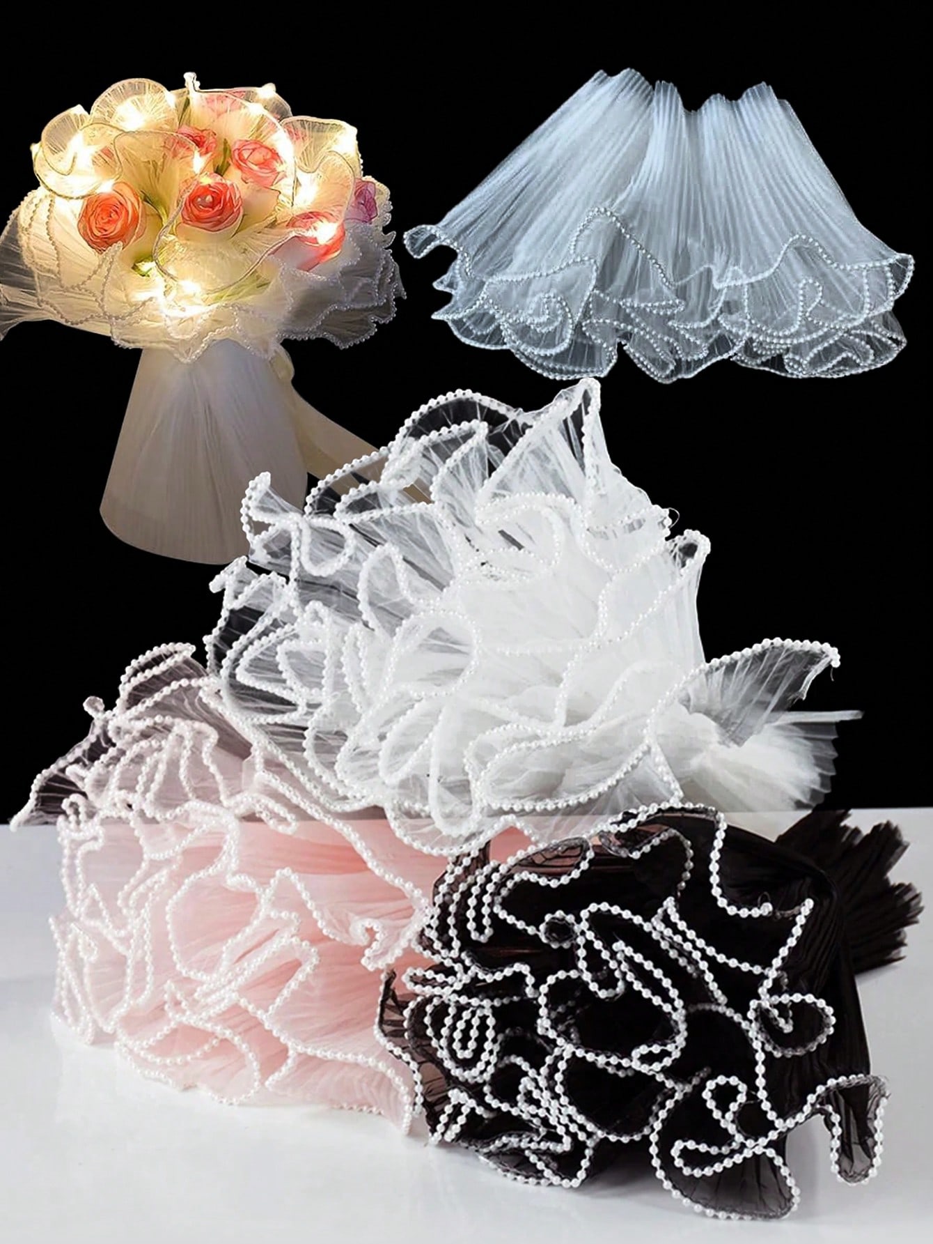 The Florist Supply - 4 Yards Kunstperlen-Netzpapier mit Blumenmuster, Blumenstrauß-Verpackungspapier,